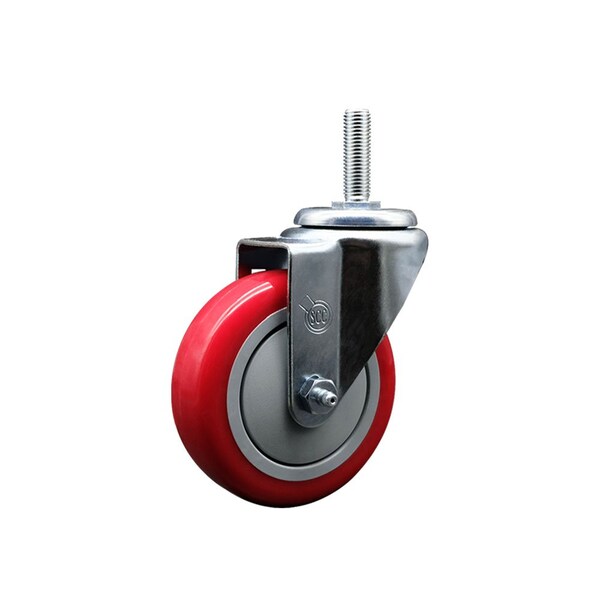 4 Inch Red Polyurethane Wheel Swivel 34 Inch Threaded Stem Caster Service Caster